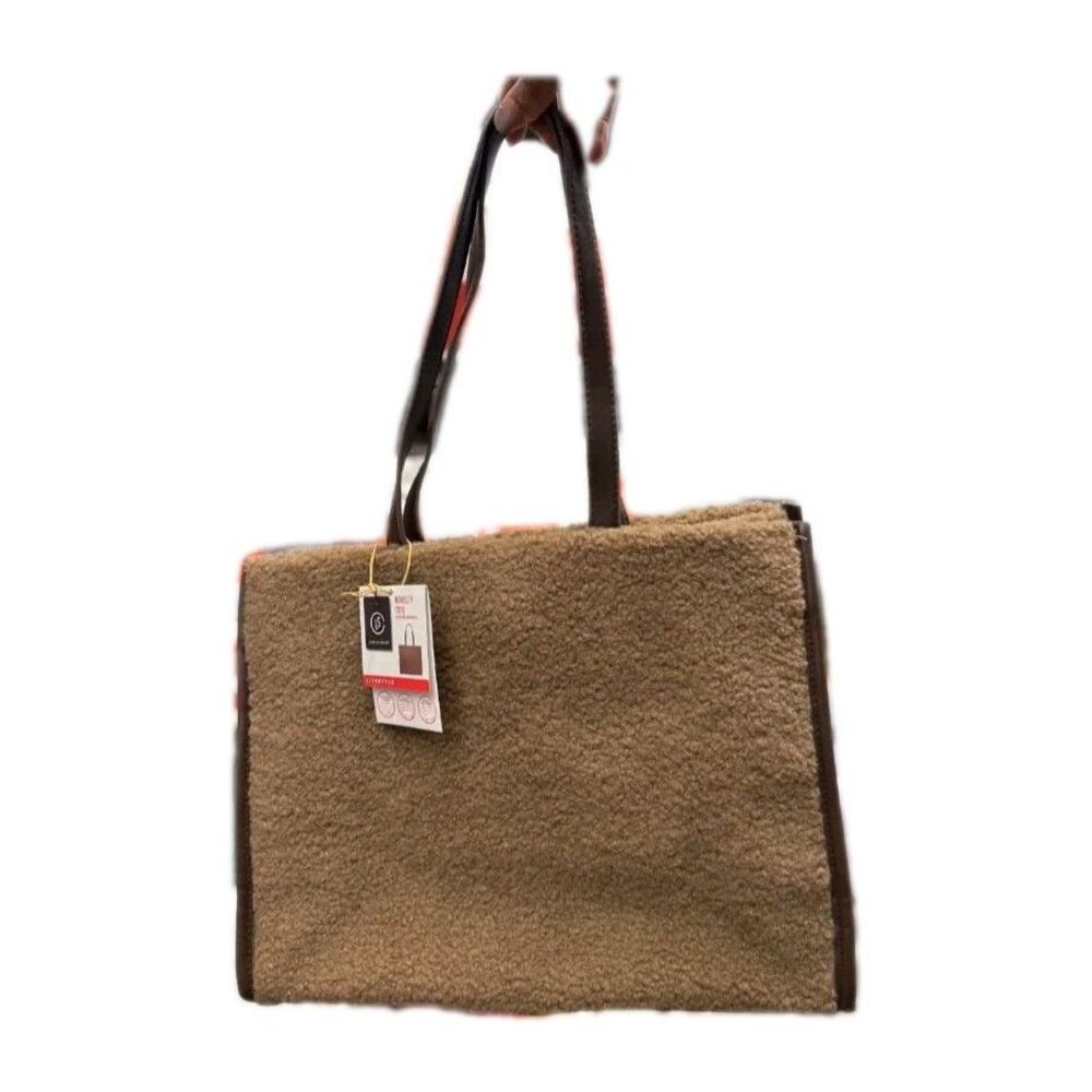 LS Live in Style Novelty Tote in Brown Sherpa NWT